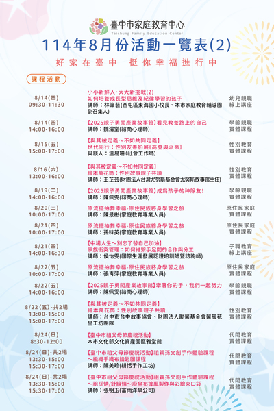 家庭教育中心114年8月份活動一覽表圖檔02圖片